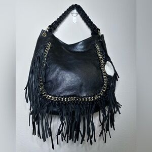 Brand new with Tags Michael Kors Vienna Hobo Bag Purse Black Leather Fringe